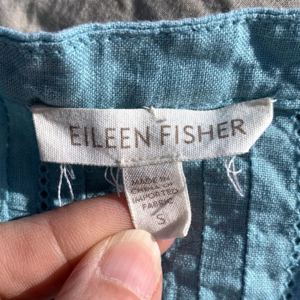 Eileen Fisher Irish Linen Shirt Tunic Turquoise Blue - Picture 8 of 11